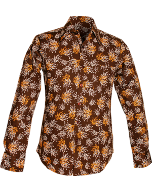Chenaski Overhemd Plants creme, bruin, mosterd
