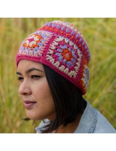 Sjaal met Verhaal Muts Granny Square Colorful Fuchsia-Oranje