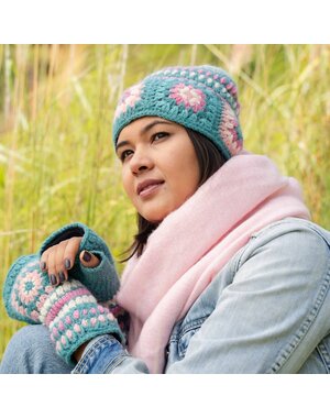 Sjaal met Verhaal Muts Granny Square Colorful Turquoise-Roze
