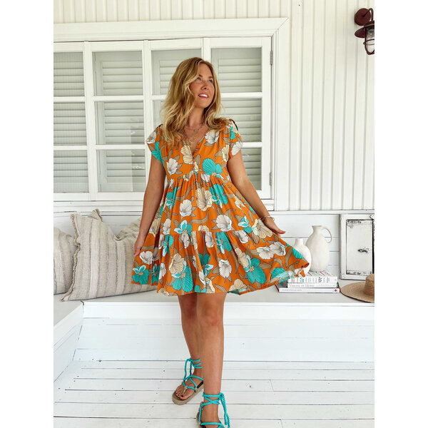 Jaase Korte Jurk Aqua Fields Tracey | Jaase