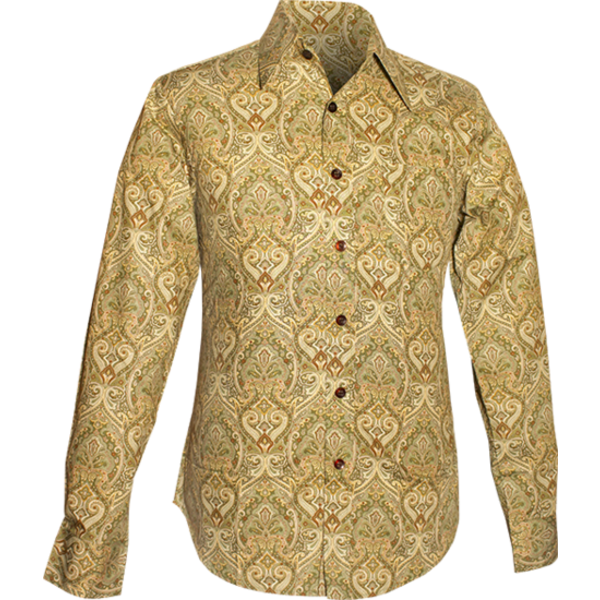 Chenaski Overhemd Ornamentical Paisley creme , green , brown | Chenaski