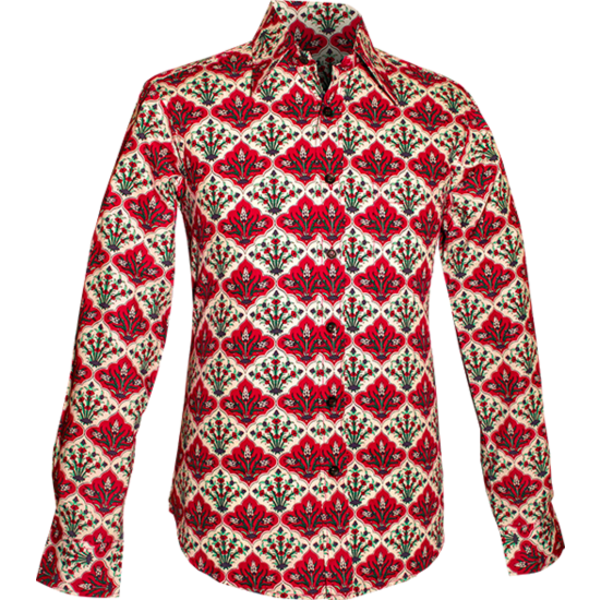 Chenaski Overhemd Flowers in a Tile creme , red , black | Chenaski