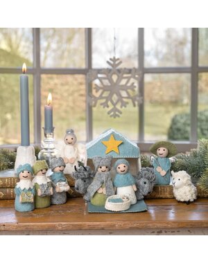 Sjaal met Verhaal Kerststal Ijsblauw-Wit