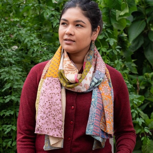 Sjaal met Verhaal Sarisjaal Patchwork Aardetinten | Sjaal met Verhaal