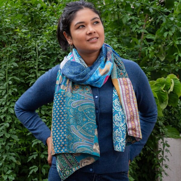 Sjaal met Verhaal Sarisjaal Patchwork Turquoisetinten | Sjaal met Verhaal