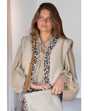 Ibzmode Korte gilet Osito Ecru leopard