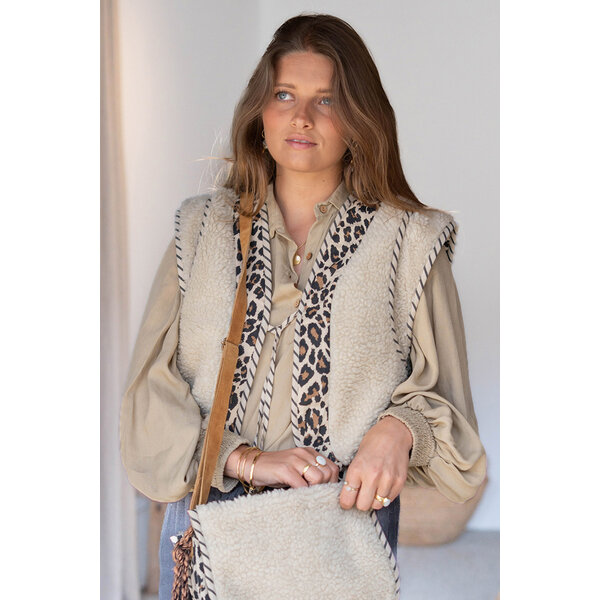 Ibzmode Korte gilet Osito Ecru leopard | IBZmode