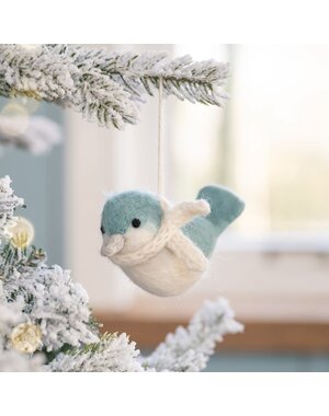 Sjaal met Verhaal Hanger Vogeltje IJsblauw