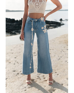  Flared Jeans broek white flowers