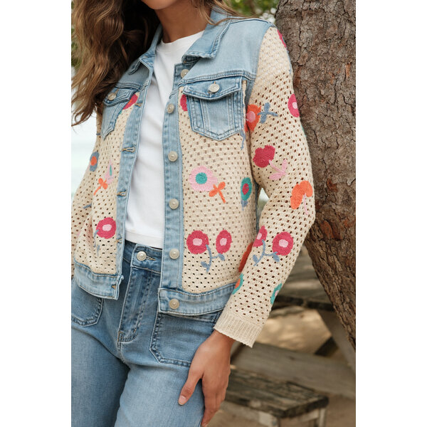 Jeans jasje colorful flowers | Onado