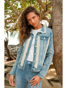  Jeans jasje white flowers