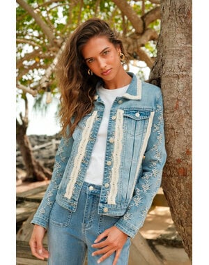  Jeans jasje white flowers