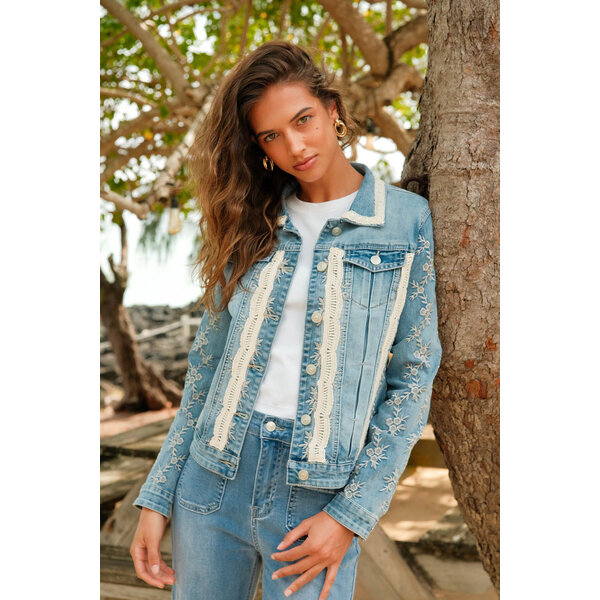 Jeans jasje white flowers | Onado