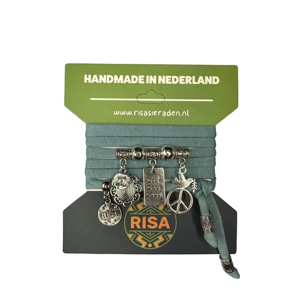 Risa Wikkelarmband Live Love Laugh Turquoise - Zilver | Risa