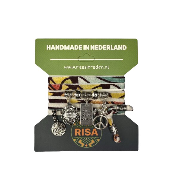 Risa Wikkelarmband Live Love Laugh Turquoise-Geel - Zilver | Risa