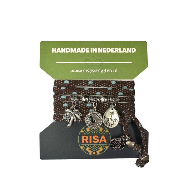 Risa Wikkelarmband Dolphin Bruin-blauwe stip - Zilver | Risa