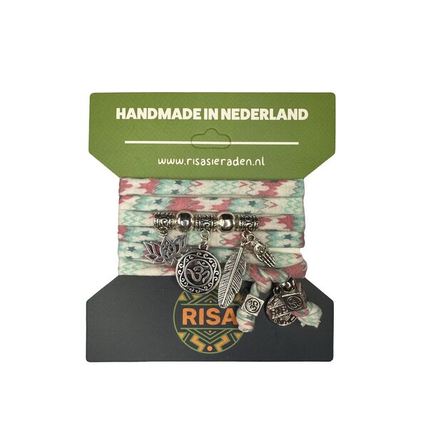 Risa Wikkelarmband Ohm Turquoise-roze - Zilver | Risa