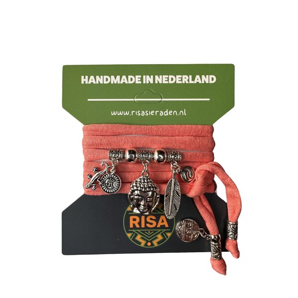 Risa Wikkelarmband Boeddha Groot Roze - Zilver | Risa