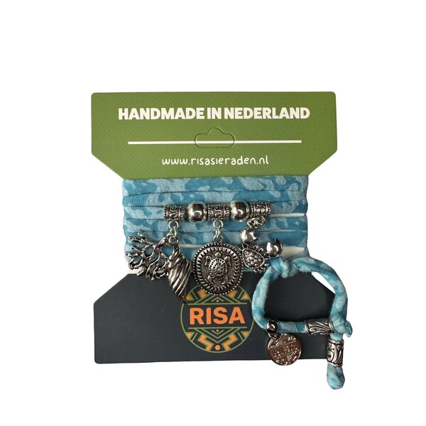 Risa Wikkelarmband Turtle camo turquoise - Zilver | Risa