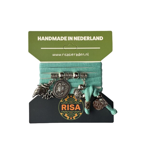 Risa Wikkelarmband Turtle turquoise - zilver | Risa