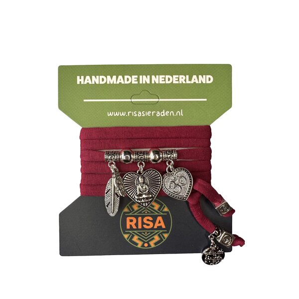 Risa Wikkelarmband Boeddha Hart Bordeaux - Zilver | Risa