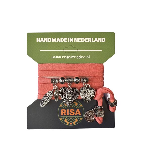 Risa Wikkelarmband Boeddha Hart Roze - Zilver | Risa