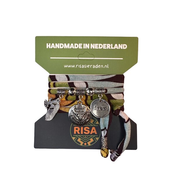 Risa Wikkelarmband Free Bull Turquoise-Roze-Geel - Zilver | Risa