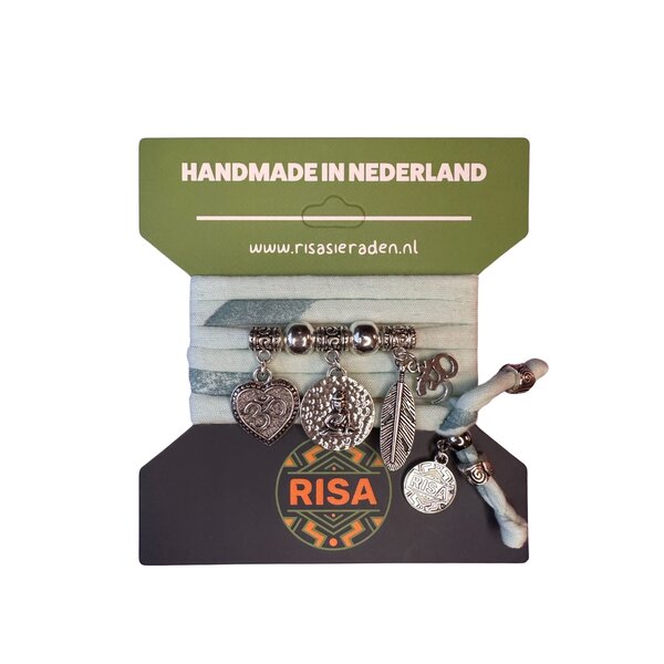 Risa Wikkelarmband Zittende Boeddha Print mintgroen - Zilver | Risa