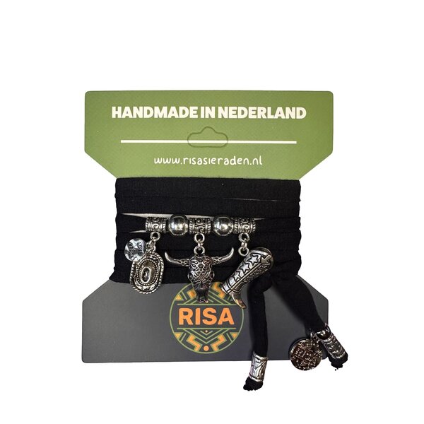 Risa Wikkelarmband Bull Zwart - Zilver | Risa