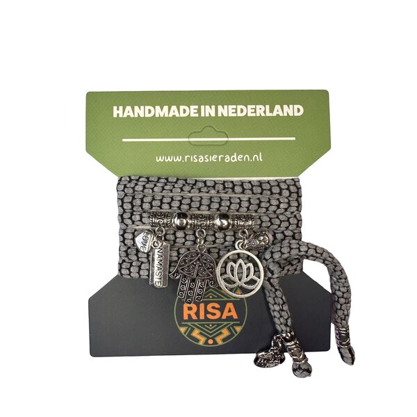 Risa Wikkelarmband Hamsahand hexagon grijs - zilver | Risa