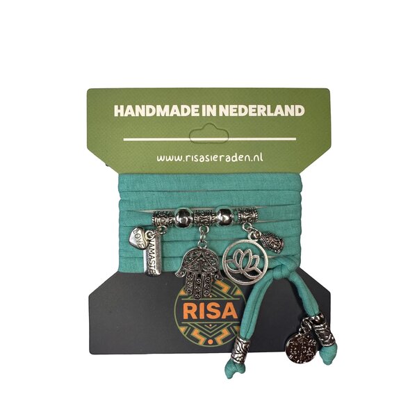 Risa Wikkelarmband Hamsahand turquoise - zilver | Risa