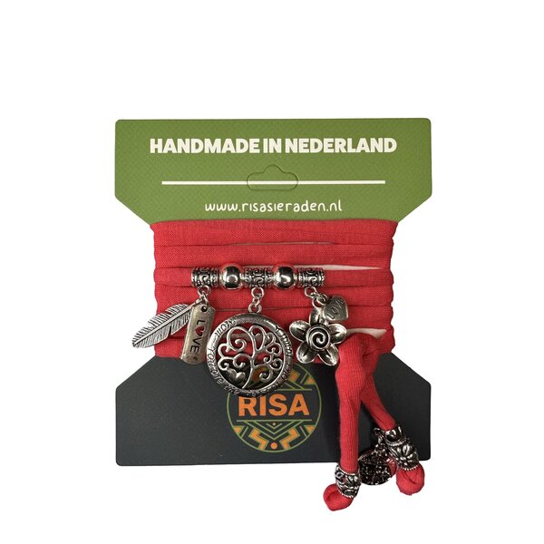 Risa Wikkelarmband Levensboom groot roze - zilver | Risa