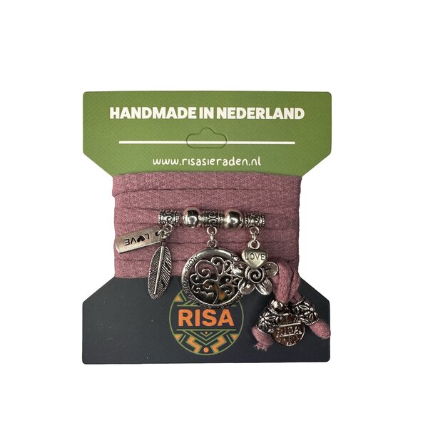 Risa Wikkelarmband Levensboom groot oud roze - zilver | Risa