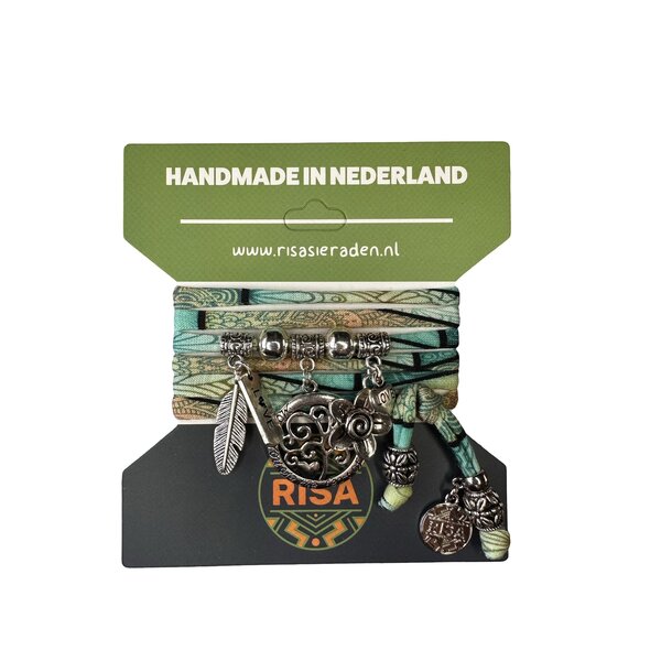 Risa Wikkelarmband Levensboom groot turquoise print - zilver | Risa