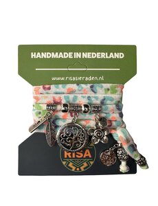 Risa Levensboom groot wit met multicolor print - zilver