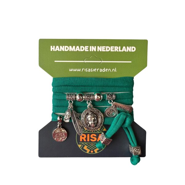 Risa Wikkelarmband Boeddha Namaste Groen - Zilver | Risa