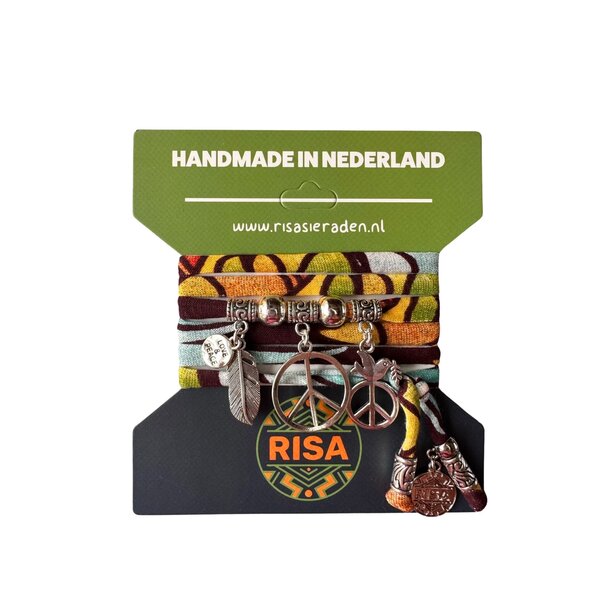 Risa Wikkelarmband Peace Groot Turquoise-Geel - Zilver | Risa