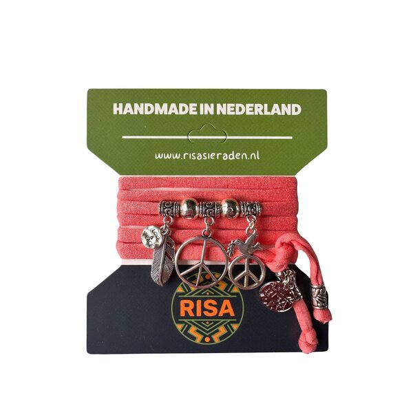 Risa Wikkelarmband Peace Groot Roze - Zilver | Risa