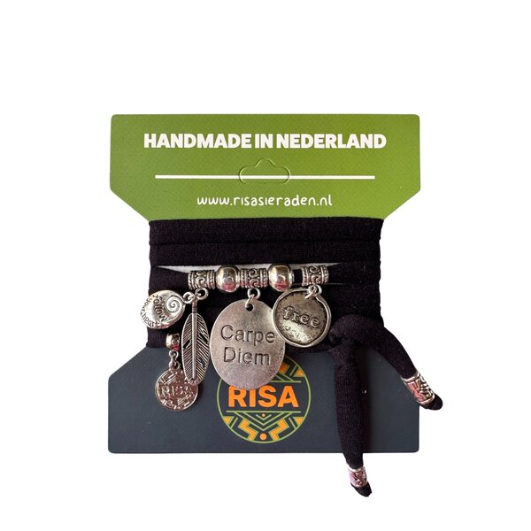 Risa Wikkelarmband Carpe Diem Zwart - Zilver | Risa