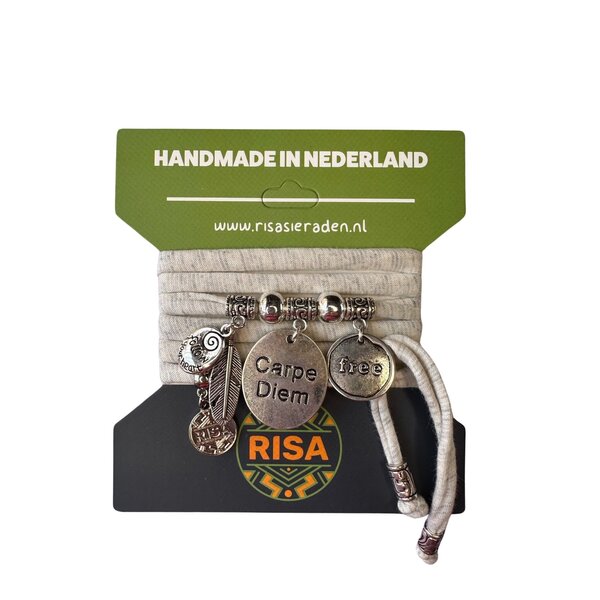 Risa Wikkelarmband Carpe Diem beige - Zilver | Risa
