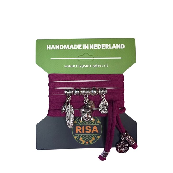 Risa Wikkelarmband Boeddha Love Bordeaux - Zilver | Risa