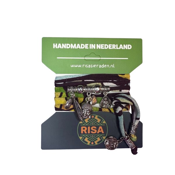 Risa Wikkelarmband Boeddha Love Turquoise-Oranje-Geel - Zilver | Risa
