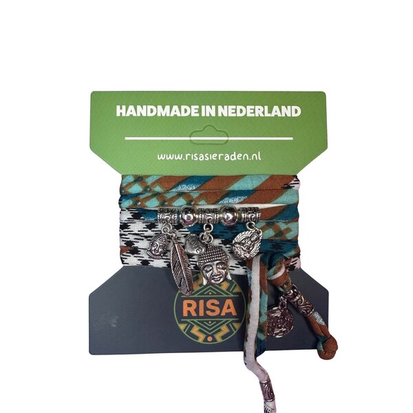 Risa Wikkelarmband Boeddha Love wit-zwart-bruin-turquoise - Zilver | Risa