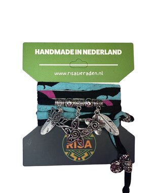 Risa Flower Zwart-Roze-Turquoise - Zilver