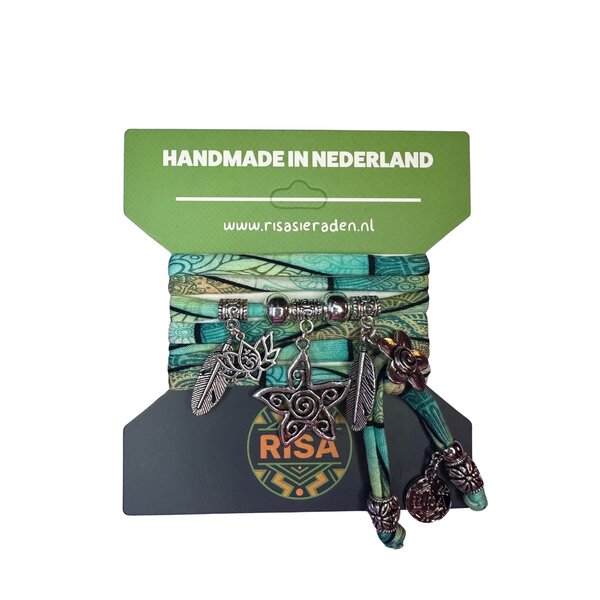 Risa Wikkelarmband Flower Turquoise multi - Zilver | Risa