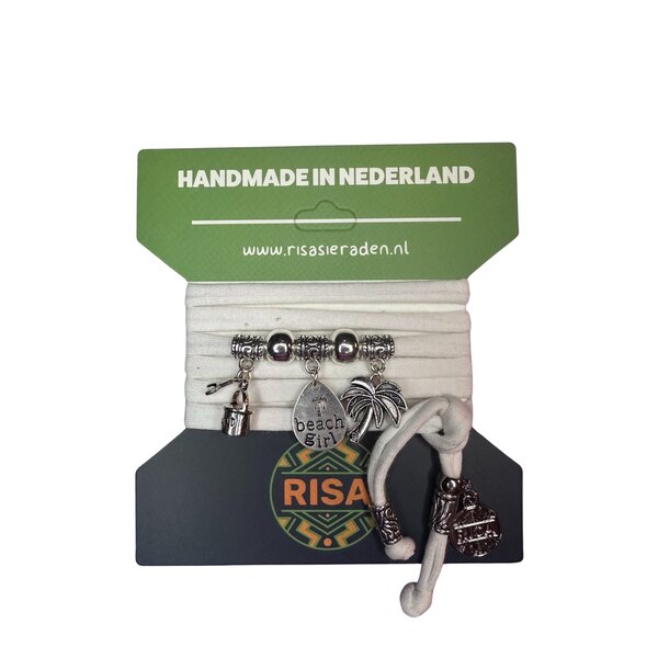 Risa Wikkelarmband Beach Girl Wit - Zilver | Risa