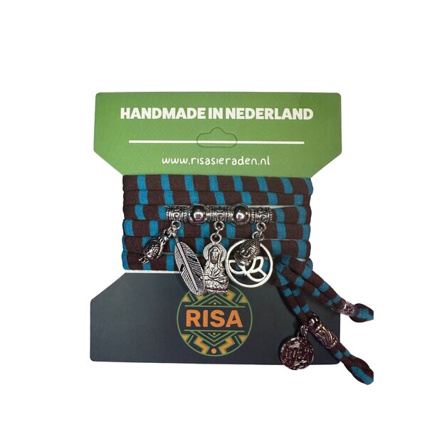 Risa Wikkelarmband Bodhisattva Bruin-Turquoise - Zilver | Risa