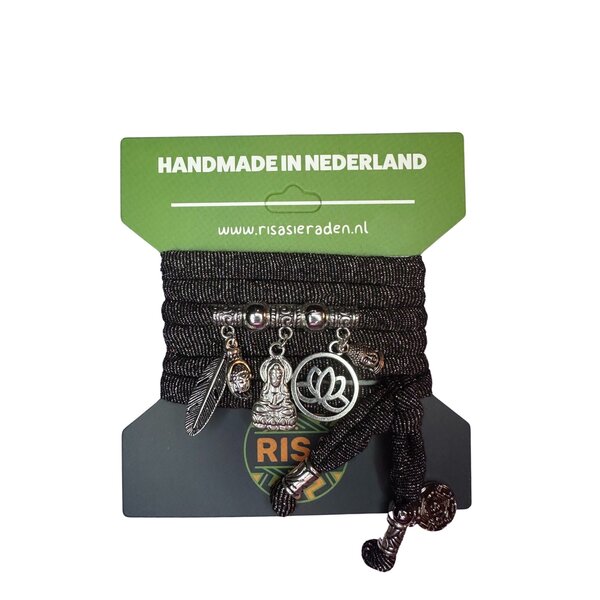 Risa Wikkelarmband Bodhisattva glitterbruin - Zilver | Risa