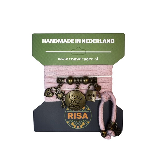 Risa Wikkelarmband I Love you roze - brons | Risa