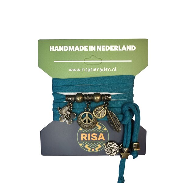 Risa Wikkelarmband Peace petrol - brons | Risa